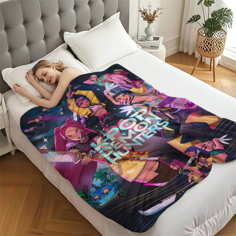 K-Pop Demon Hunters Regali per Fan Coperta Anime Coperta Plaid in Flanella Adatta Casa Tempo Libero Campeggio Viaggio Coperta Multifunzionale