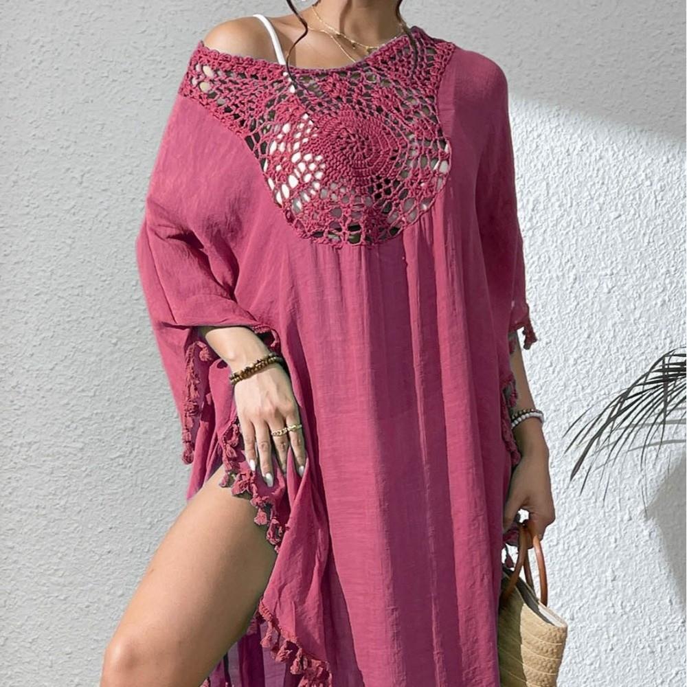 Loose Swimsuit Cover Up Dress Hollow Out Beachwear Shirt Fashion Summer Sunscreen Smock  for Women