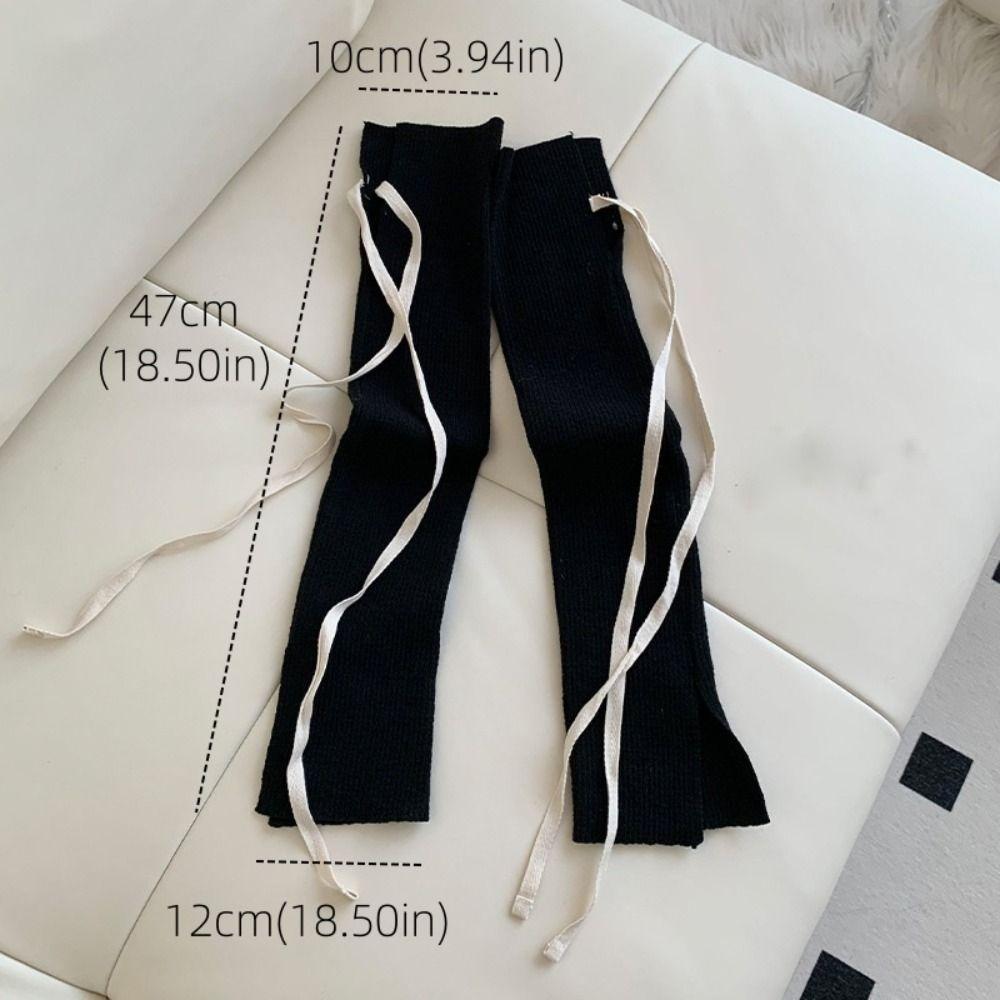 Solid Color Y2K Lace Up Leg Warmers Sweet Ballet Bow Tie Women's Stockings Slit Elastic Knit Banding Leggings Winter