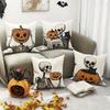 Skull Pumpkin Printed Pillowcase, Gothic Style Sofa Cushion Cover, Horror Themed Living Room Decoration, Halloween Home Goods