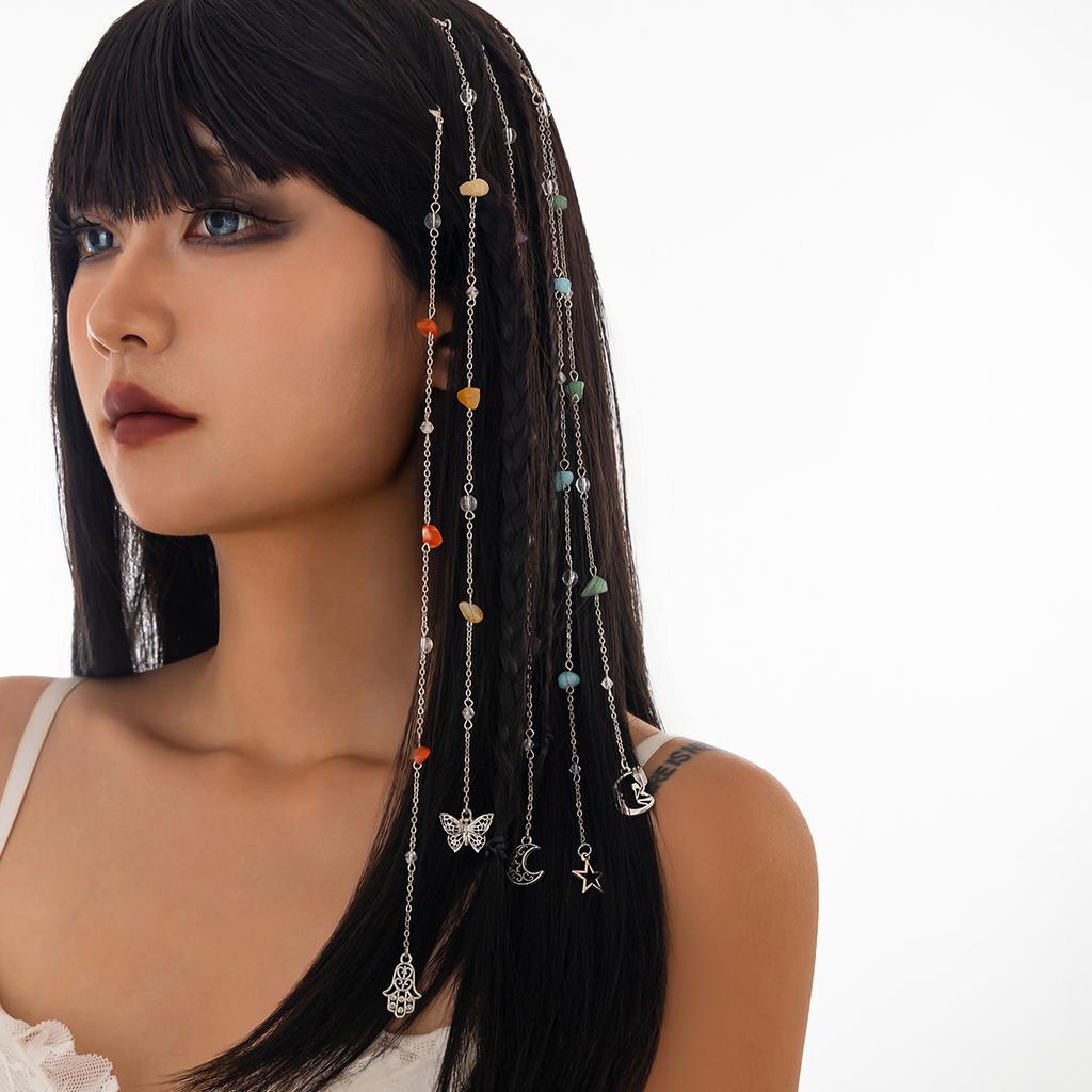 Accessories Multivariate Star Moon Tassel Conch Pastoral Butterfly Simple Long Gravel Hair Chain Accessories Women