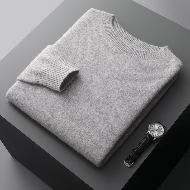 Men's Round Neck Cashmere Sweater - Business Casual, Loose Fit, Autumn Winter Knitwear