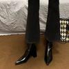 Fall Winter Square Head Patent Leather High Heels Thi Heel Slim Ort Boot Women Faion Boots Waterproof Platform Ortie