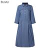 ZANZEA Women Casual Turn Down Collar Long Sleeve Loose Shirt Dress
