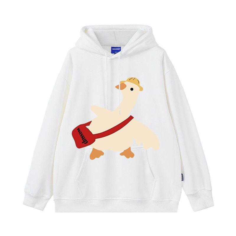 

Wassup Trendy Brand Cute Duck Couple Hooded Sweatshirt Autumn and Winter 2024 New Loose Versatile Unisex Top White (Heavyweight Basic) L