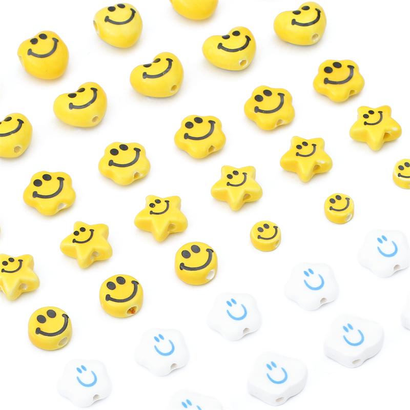 5pcs/Bag Smile Beads Ceramic Porcelain Clouds Hearts Stars Round Beads Charm For DIY Bracelet Jewelry Making Accessories