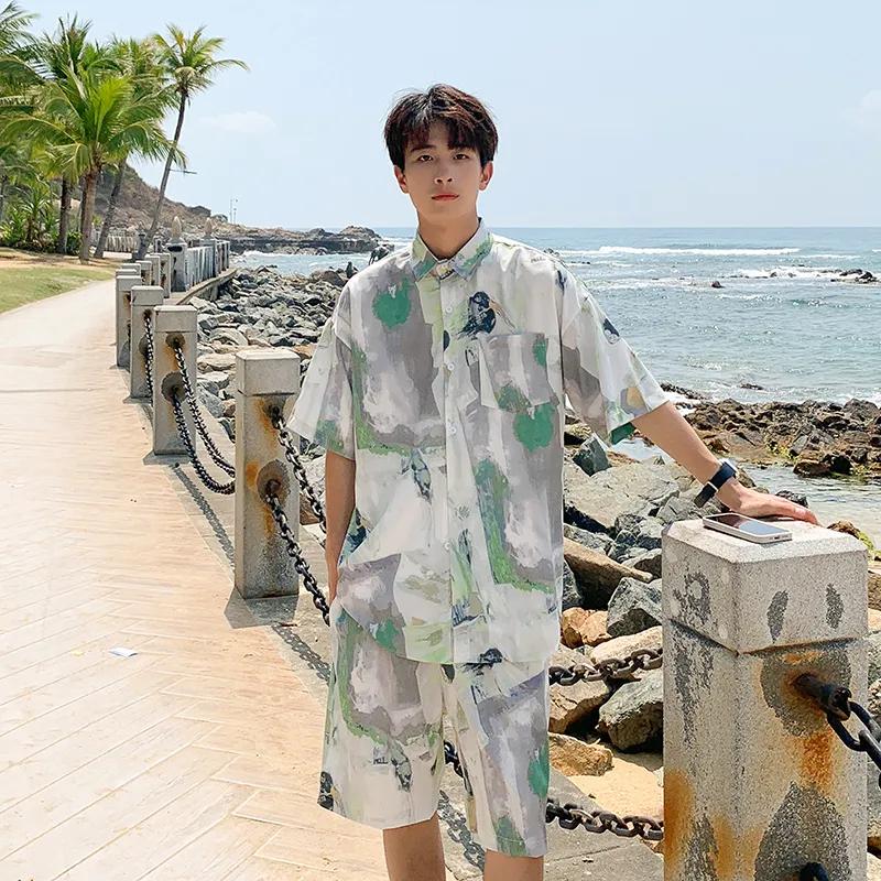 Summer Shirt Suit Men's Fashion Quick-drying Beach Shorts Two-piece Set for Home Travel Outfit Hombre Elegante Casual