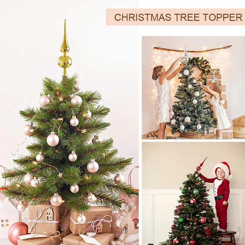 1pcs 23cm Christmas Tree Topper Red Gold Silver Tip Shaped Ornament Gourd Ball Hanging Pendant Xmas Decor For Home 2025 Navidad