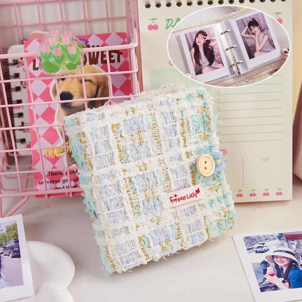 Fabric Small Fragrant Wind Mini One Palace Grid Card Booklet, Polaroid Love Bean Chasing Stars 3-inch Portable Photo Storage Brochure