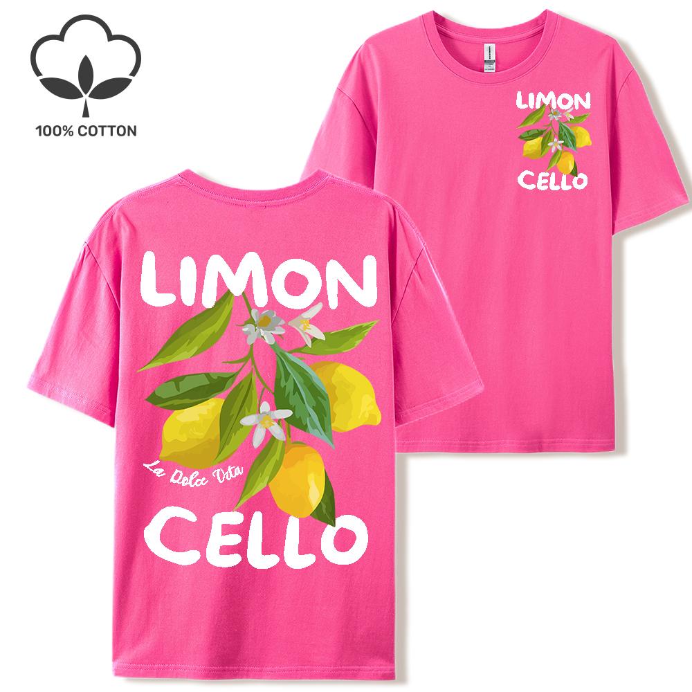 Lemon Fruits Cello Pink Letter Print Woman T Shirts Cotton Multicolor T Shirt Hip Hop Summer Short Sleeve Y2K Womens Streetwear