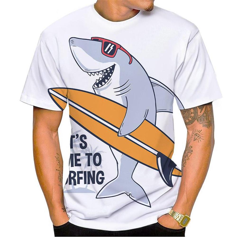 New Hot Sale Shark Surf Shark 3D Printing Men's T-Shirt Fashion Casual Harajuku Style Shark Art Short Sleeve Tops