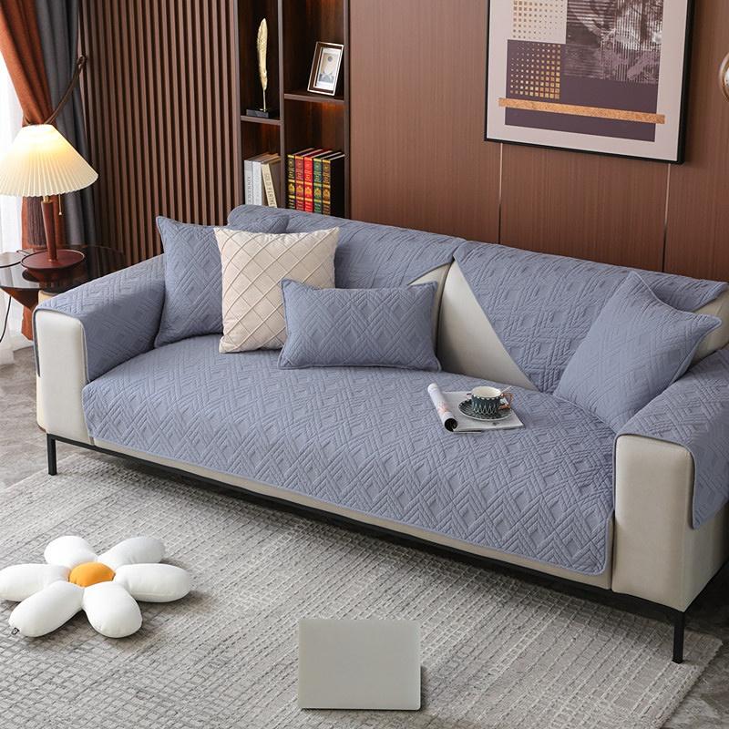 Four Seasons Universal Washed Cotton Pure Color Cotton Plaid Quilted Sofa Cushion Modern Simple Non-slip Sofa Cushion Towel.