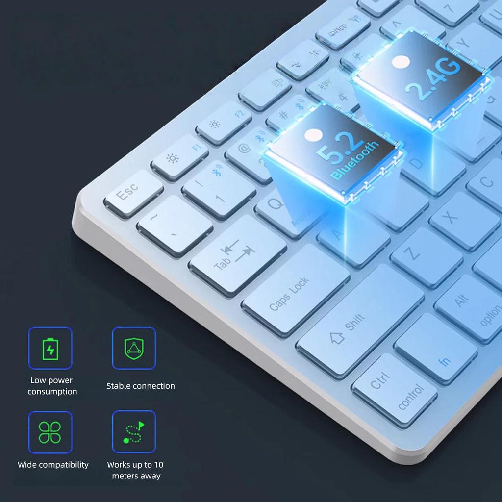 Wireless Mouse And Keyboard Combo for Mac Computers, Office Laptop Rechargeable Wireless Bluetooth Keyboard, White and Silver