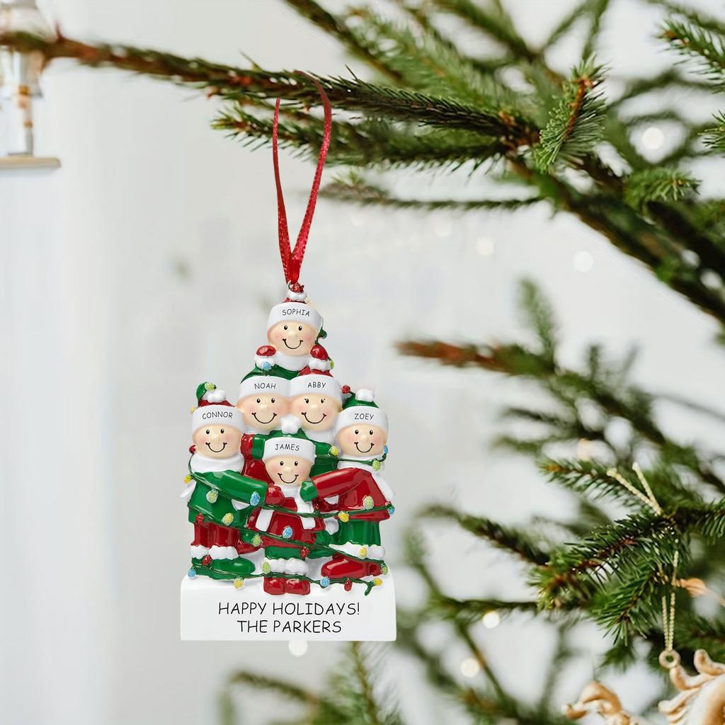 Personalized Opening Present Family Of Christmas Christmas Pendant Family Resin Alloy Name Blessing Christmas Tree Ornament