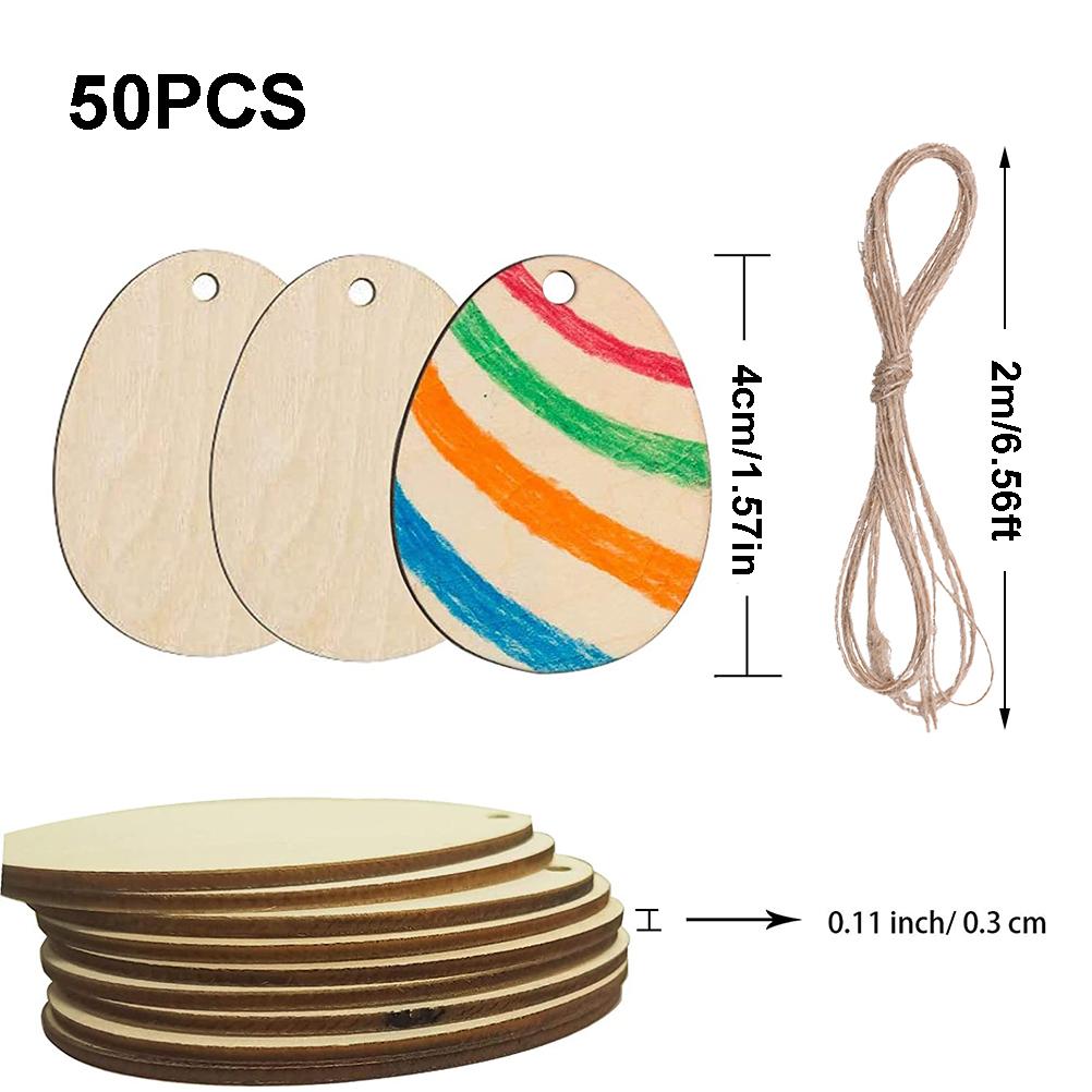 Easter Egg Wood Slice with Hemp Ropes DIY Unfinished Paint Crafts Easter Hanging Pendant for Easter Decor