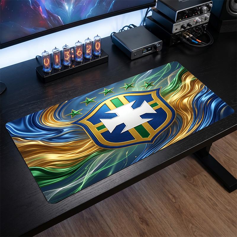 Brazil Football Crest Mouse Pad, Extended Non Slip Rubber Desk Mat for Gaming Office Laptop Fan Gift