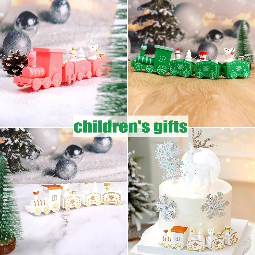 Plastic Christmas Train Ornaments Christmas Children Baking Party Decoration Home Table Xmas New Year Gifts Santa Claus Crafts