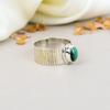 925 Sterling Silver Malachite Oval Shape Green Gemstone Textured Band Ring For Women