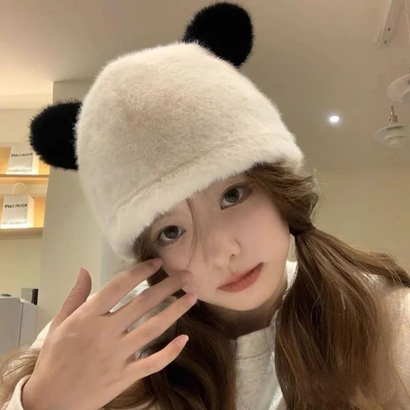 Korea Cute Bear Ears Knit Cap Autumn and Winter Warm Cute Bear Ear Earflap Hat Beanies Cap Warm Thick Winter Hat Cycling Ski Pullover Cap