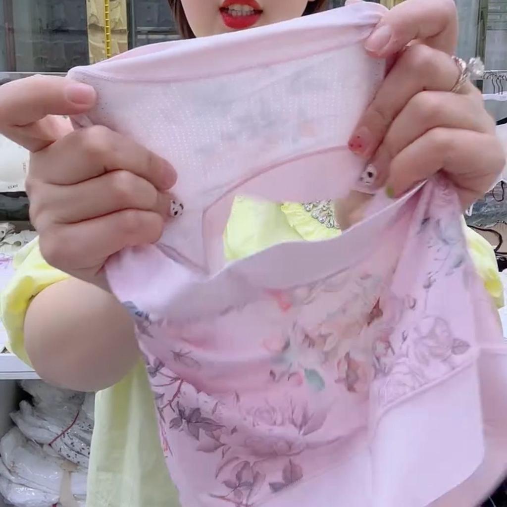Women Flowers Panties Mesh Mid-Rise Briefs Breathable Skin Friendly Underpants Plus Size Stretch Underwear