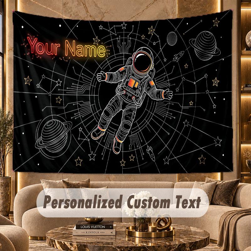Astronaut Space (1) Theme Personalized Tapestry Custom Name Text Wall Hanging Tapestry Home Background Decoration