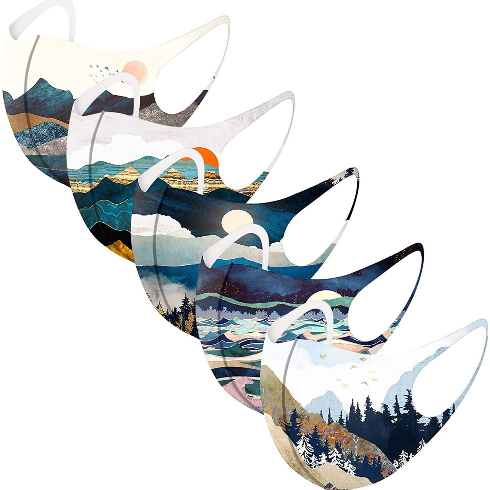 

Folulus 5 шт., защитная моющаяся дышащая маска для лица с рисунком для взрослых