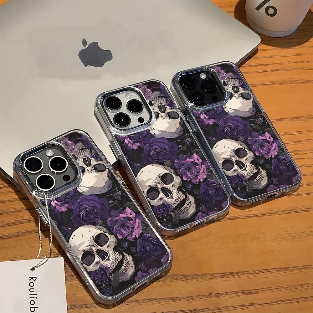 Purple Rose Skull Phone Case For Iphone 17 12 15 Plus 16 Pro Max 11 13 14 17E 16E Ultra Anti-Fingerprint Soft Protective Cover