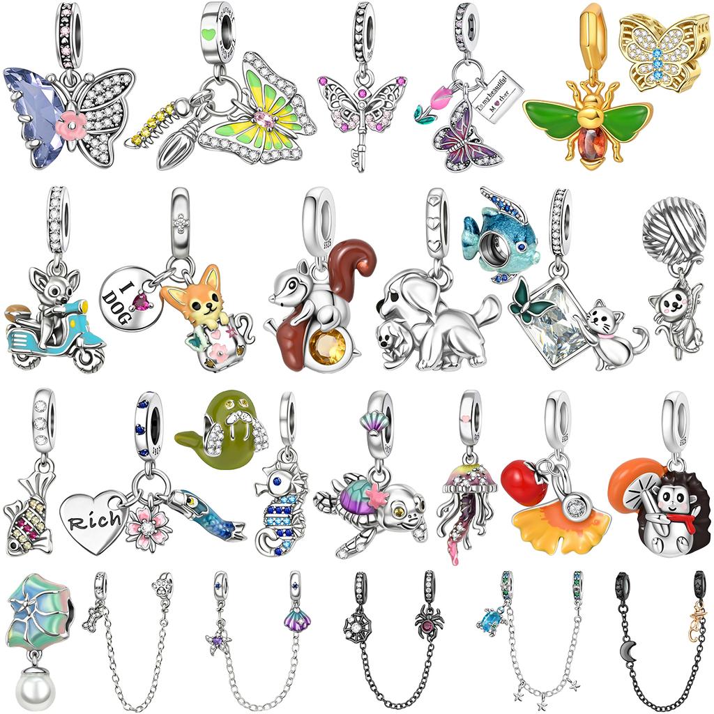 Original Copper Animal Charms Butterfly Safety Chain Beads Pendants Fit Bracelet Necklace Diy Fine Jewelry Gift
