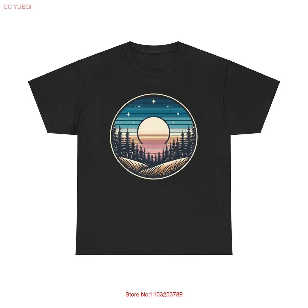 Retro Sunset Forest T Shirt Nature Lovers Outdoor Adventure Camping Mountain Vintage Comfortable Casual Versatile Homme