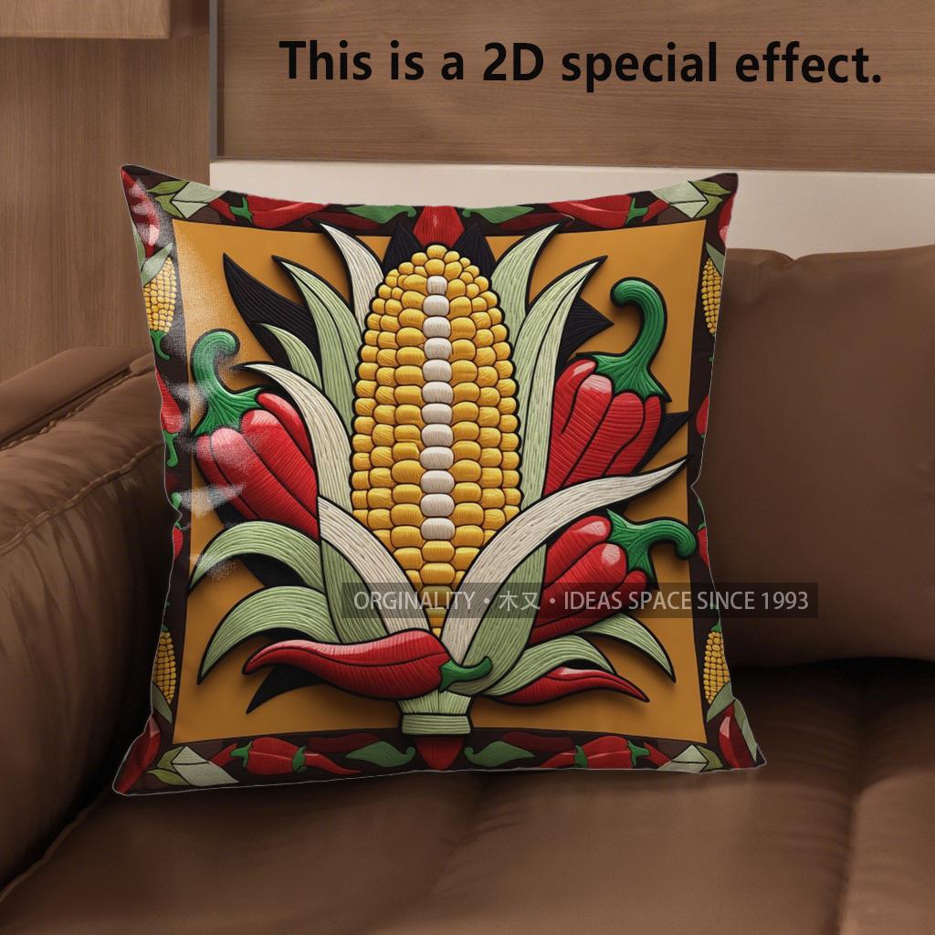 2D Rustic Farm Chili Corn Throw Pillow Covers Pattern Cushion Cover Suitable For Sofa Bedroom Car Pillow Cover