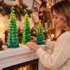 Holiday Window Sill Decoration Resin Christmas Tree Figurine, Gradient Green Orange Tabletop Decor with Star Colorful Statue Topper, Hand-Painted