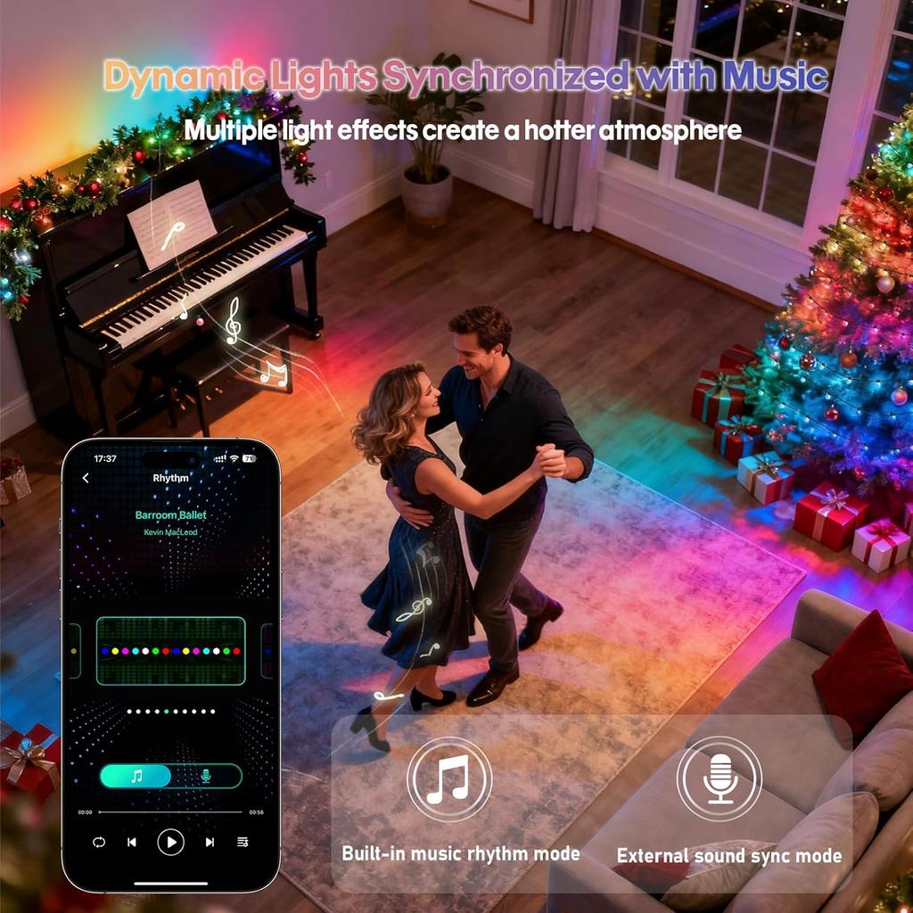 Smart Globe String Lights 5/10M RGB Color Changing LED String Fairy Lights App & Remote Control for Garden Party Christmas Decor