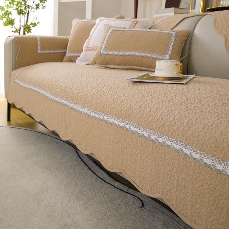 Solid Color Skin-Friendly Sofa Cover Wavy Edges Cushion Cover Wash Cotton Universal Living Room Sofa Cover Furniture Protection