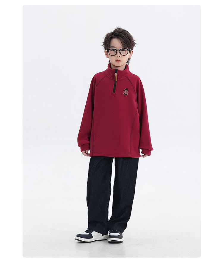 Boys' 2025 Winter Fleece-Lined Half-Zip Pullover Hoodie for Medium and Older Children
