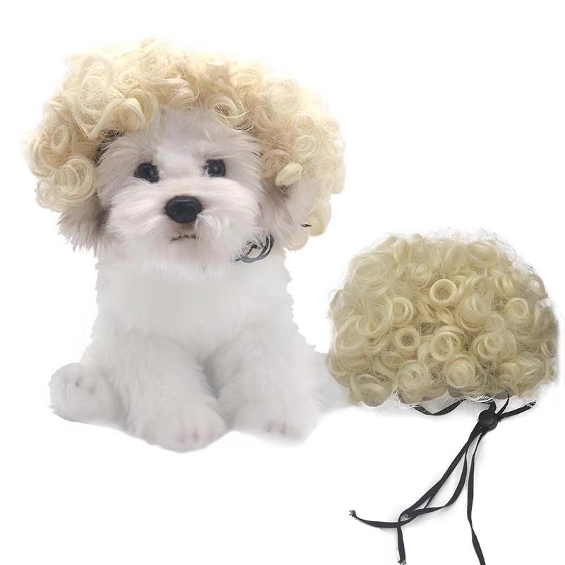 Pet Hat Wig Cover Dog/Cat Cosplay Spoof Wig Pet Headwear Supplies Accessories Curly Hair Straight Hair Diy Hand Woven Hair Wig