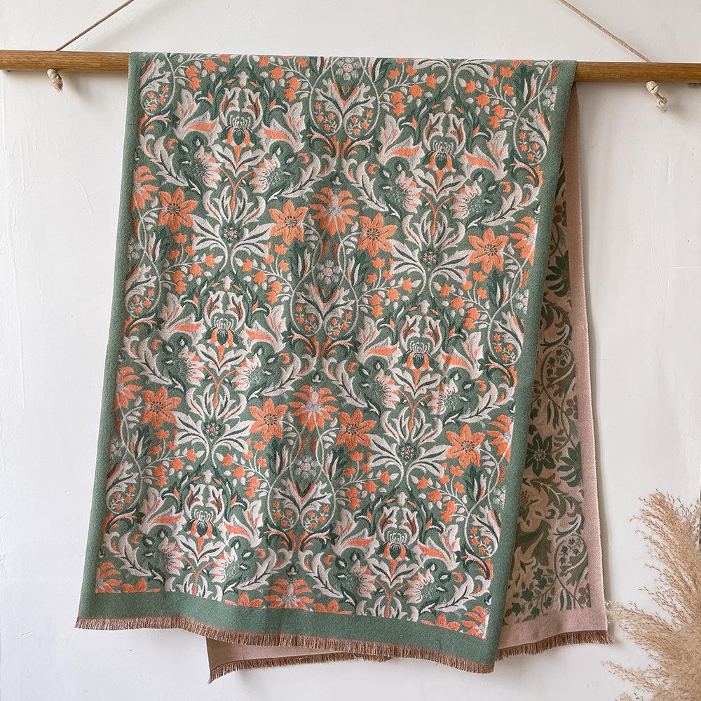 

Зимний кашемировый шарф с бахромой, имитация кашемира, теплый, женская мода, короткая борода, шаль для помещения с кондиционером, для улицы 180*65cm зелёный