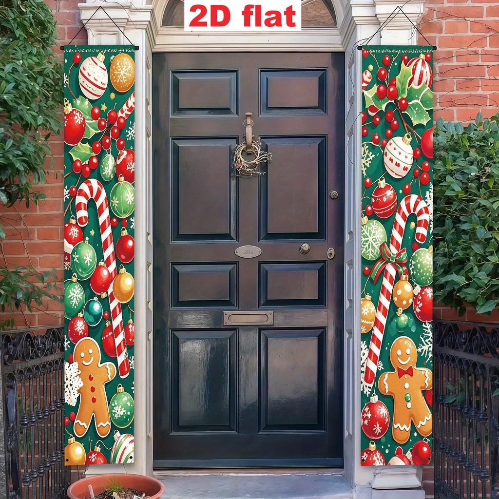 2D Flat, 2D Flat - 2D Door Banner 2D Flat Banner (11.8 X 70.8 Inches / 30 X 180 Cm) Made of Polyester, 2pcs Set - Merry Christmas Couple Door Banner,