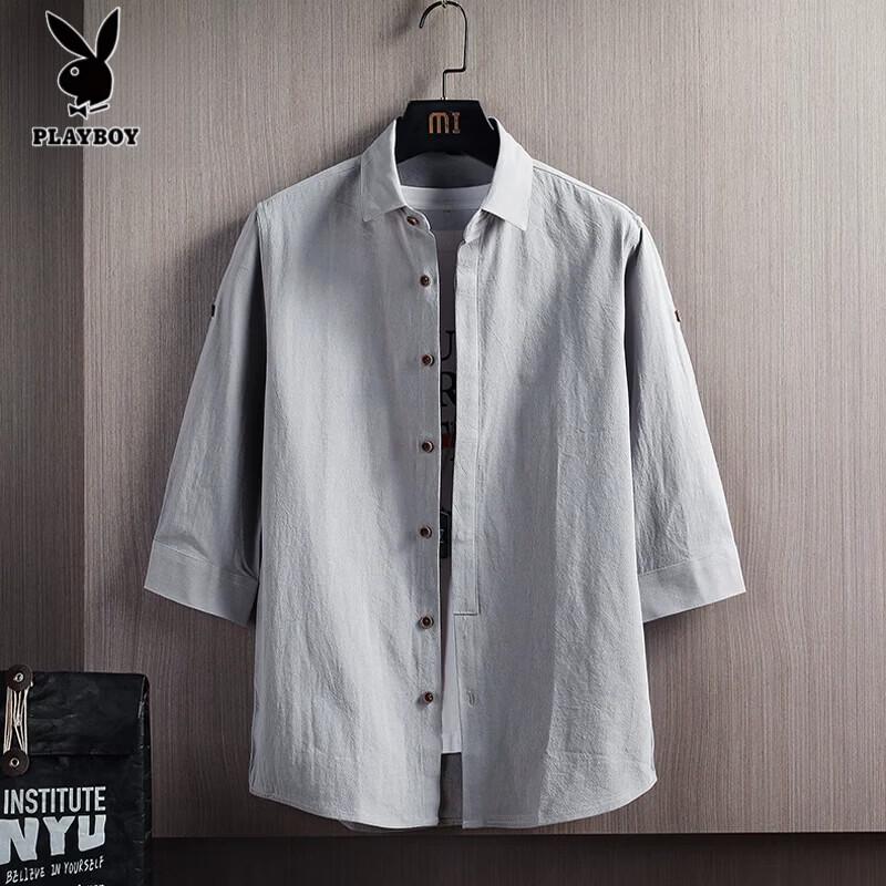 

PLAYBOY Men s Seven-Quarter Sleeve Linen Blend Shirt 4XL
