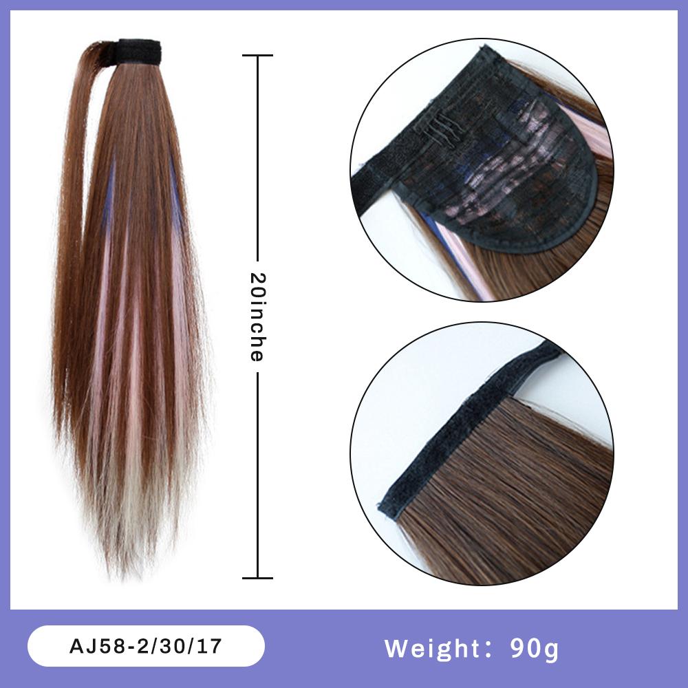 

Длинные прямые волосы для наращивания хвоста, коричнево-синие, пудровые мелирования, синтетические волосы, хвост, термостойкий