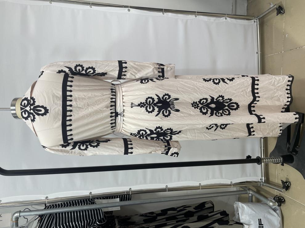 Live Shot 2025 European and American Fashion Long Sleeve Waist-Gathering Print Shirt Dress