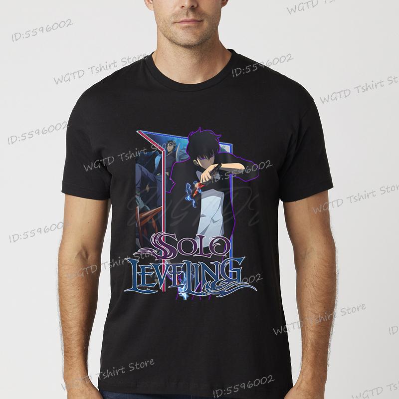 Solo Leveling Anime T-Shirt Sung Jinwoo New Manga Black Shirt S-4XL Funny Graphic Solo Leveling T Shirt Vintage Men Women Tshirt