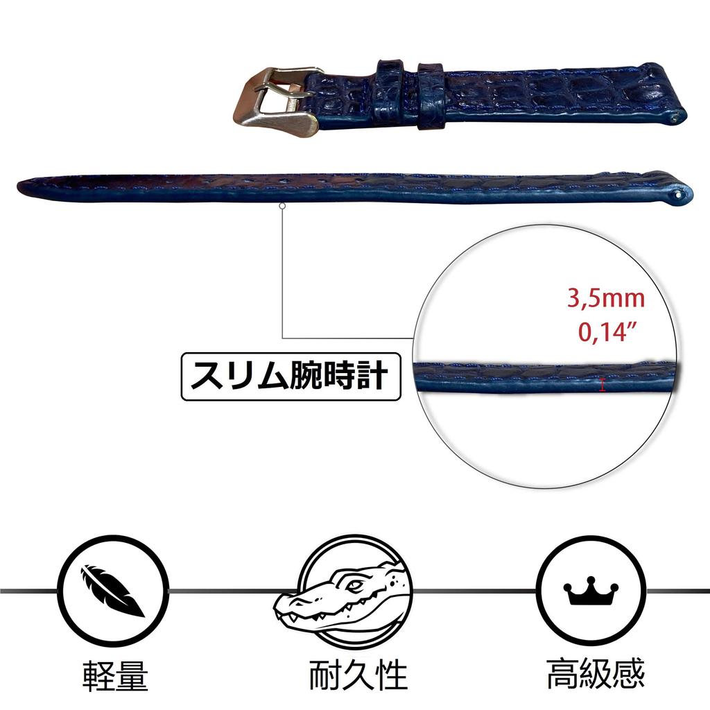 Vinacreations 20mm Blue Crocodile Watch Slim Alligator Replacement Watch Band with Quick Release Wrist Handmade for Navy Blue Strap, Buckle, Men,