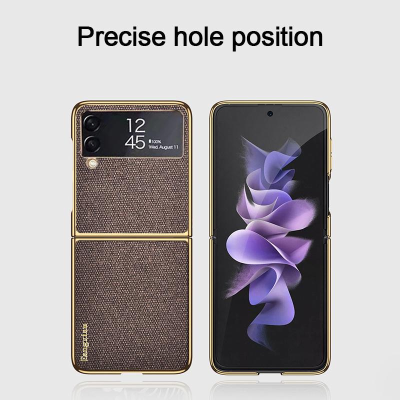 For Samsung Z Flip 4 5g Case High Quality Cloth Texture Leather Plating Frame Hard Pc Cover For Galaxy Z Flip4 5g Fundas