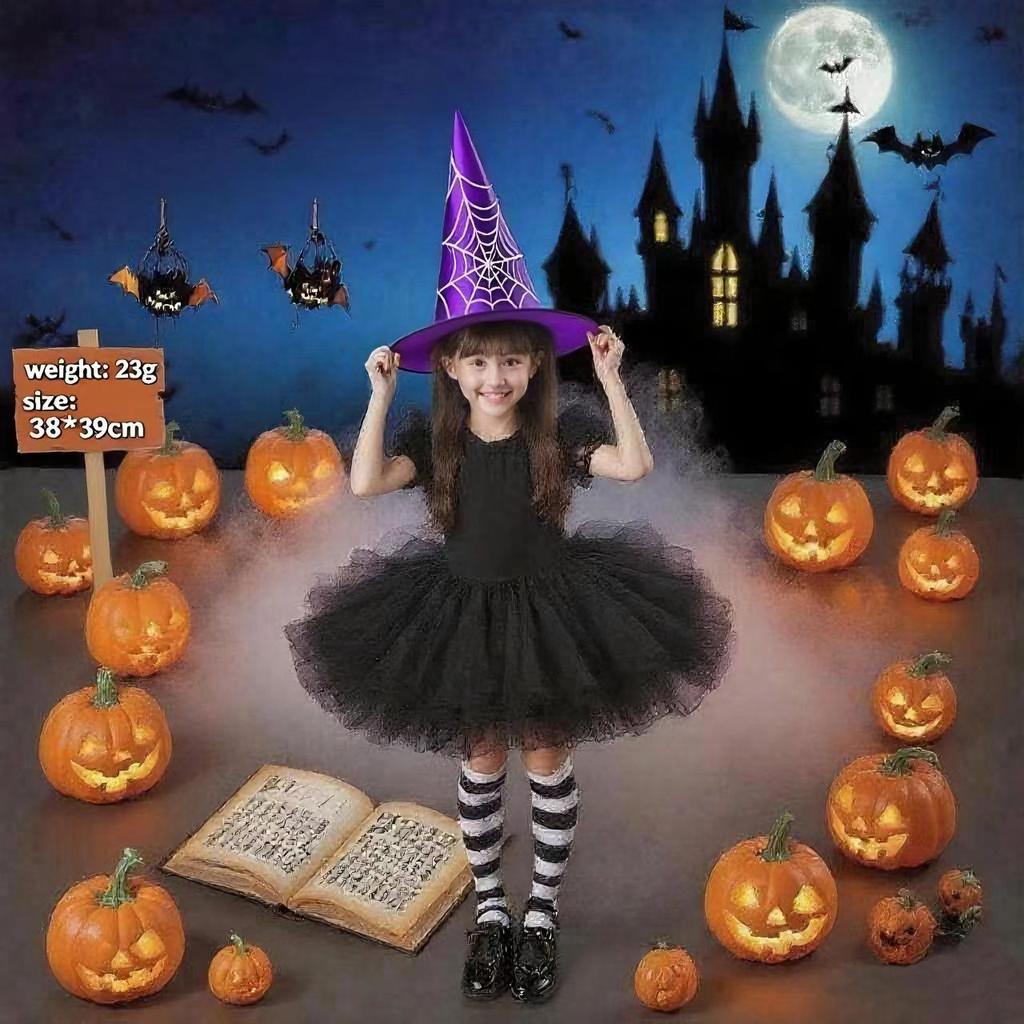 Witch Hat Halloween Decoration Supplies Witch Hat Children Adult Prom Party Dress Up Mesh Wizard Magics Hat for Party