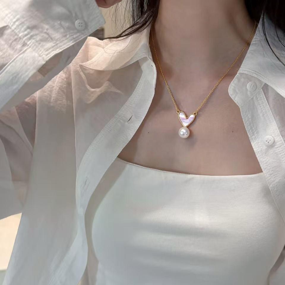 Natural Freshwater Pearl Heart Pendant Necklace - Cute Seashell Design, Perfect Gift for Women