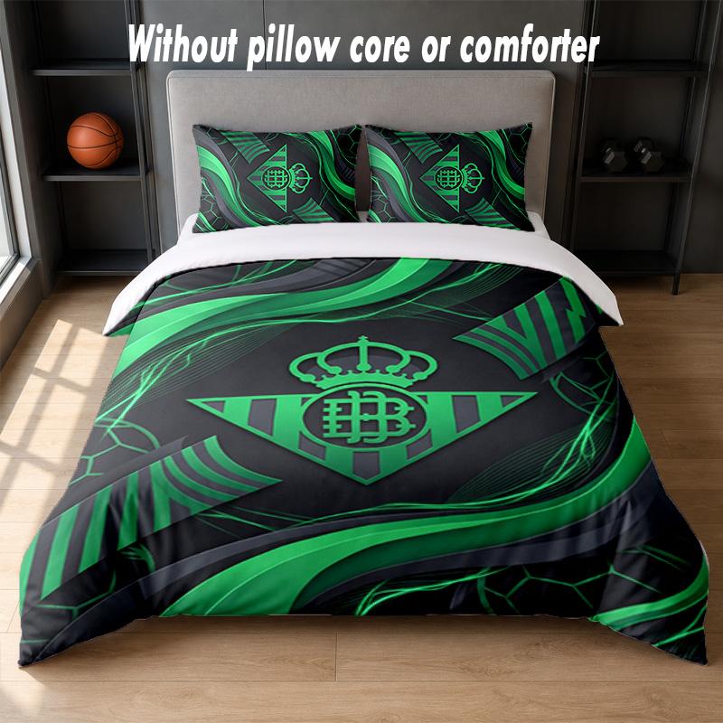Real Betis Football Design Bed Bedding Set 1 Duvet Cover + 2 Pillowcases Soft Breathable Household Bed Linens