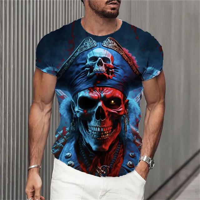 Pánské tričko Letní móda Téma lebky 3D Muži Cool Street Print Tričko Horror Series Tough Short Sleeve Muži Top Tričko velkých velikostí