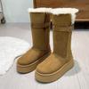 Mid-tube Cotton Boots  Winter New Belt Buckle Platform Plush Thickened Non-slip Snow Boots