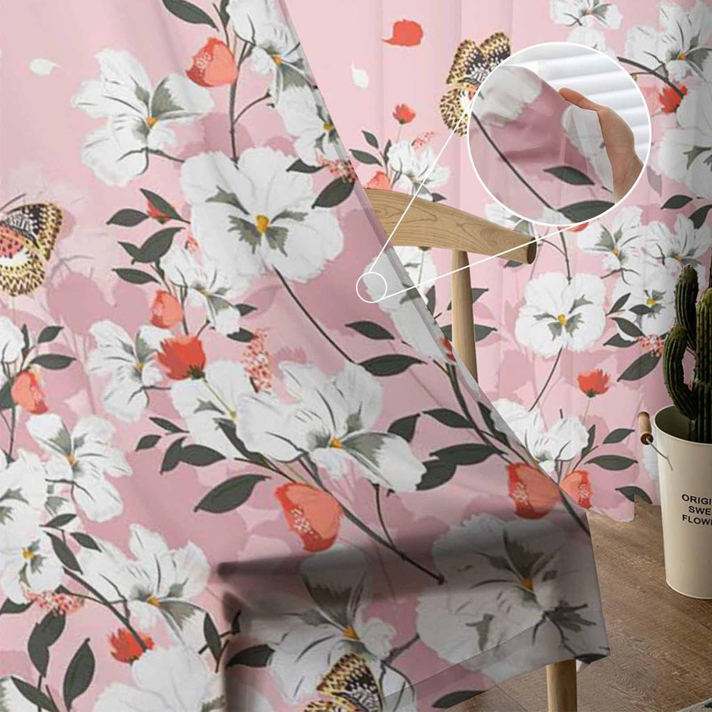 Pink Flower Plant Butterfly Tulle Sheer Curtains For Living Room Bedroom Kitchen For Windows Voile Drapes Home Decoration