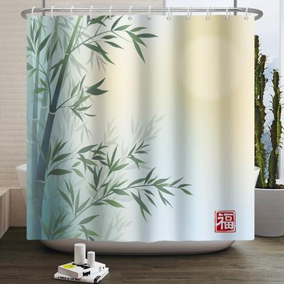 Chinesischer Stil Bambus Duschvorhang Minimalistischer Grüner Bambusdruck Wasserdichter Badvorhang Für Badezimmerdekor Polyester Mit Haken